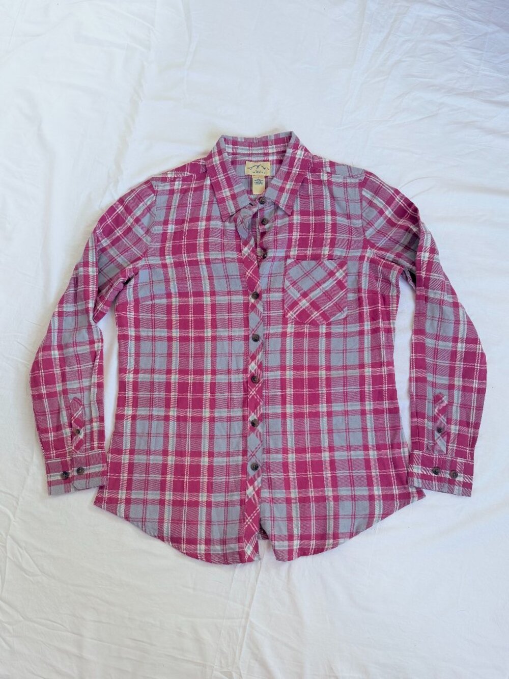 Blue Mountain Women's Plaid Flannel Shirt Pink Gray Long Sleeve Button Down M NW